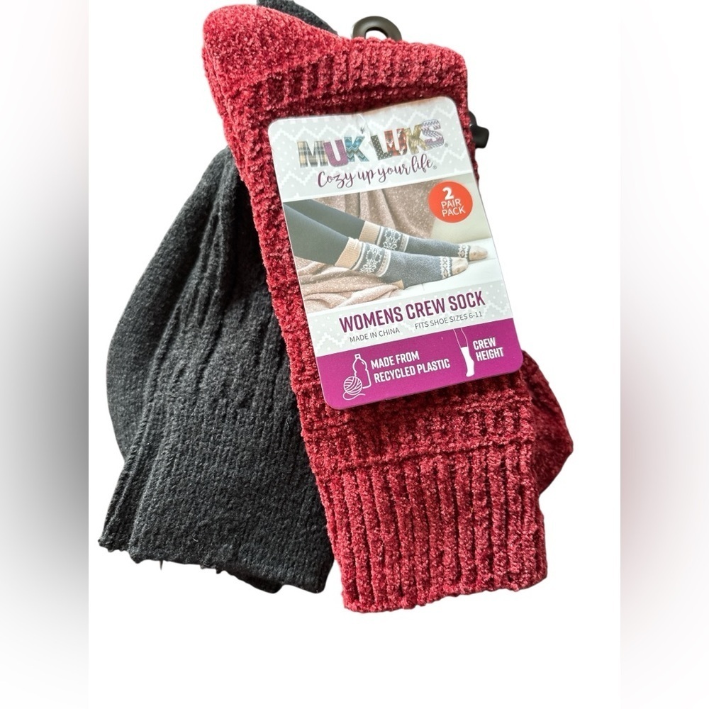 Muk Luks Women's Crew Socks - Red and Gray